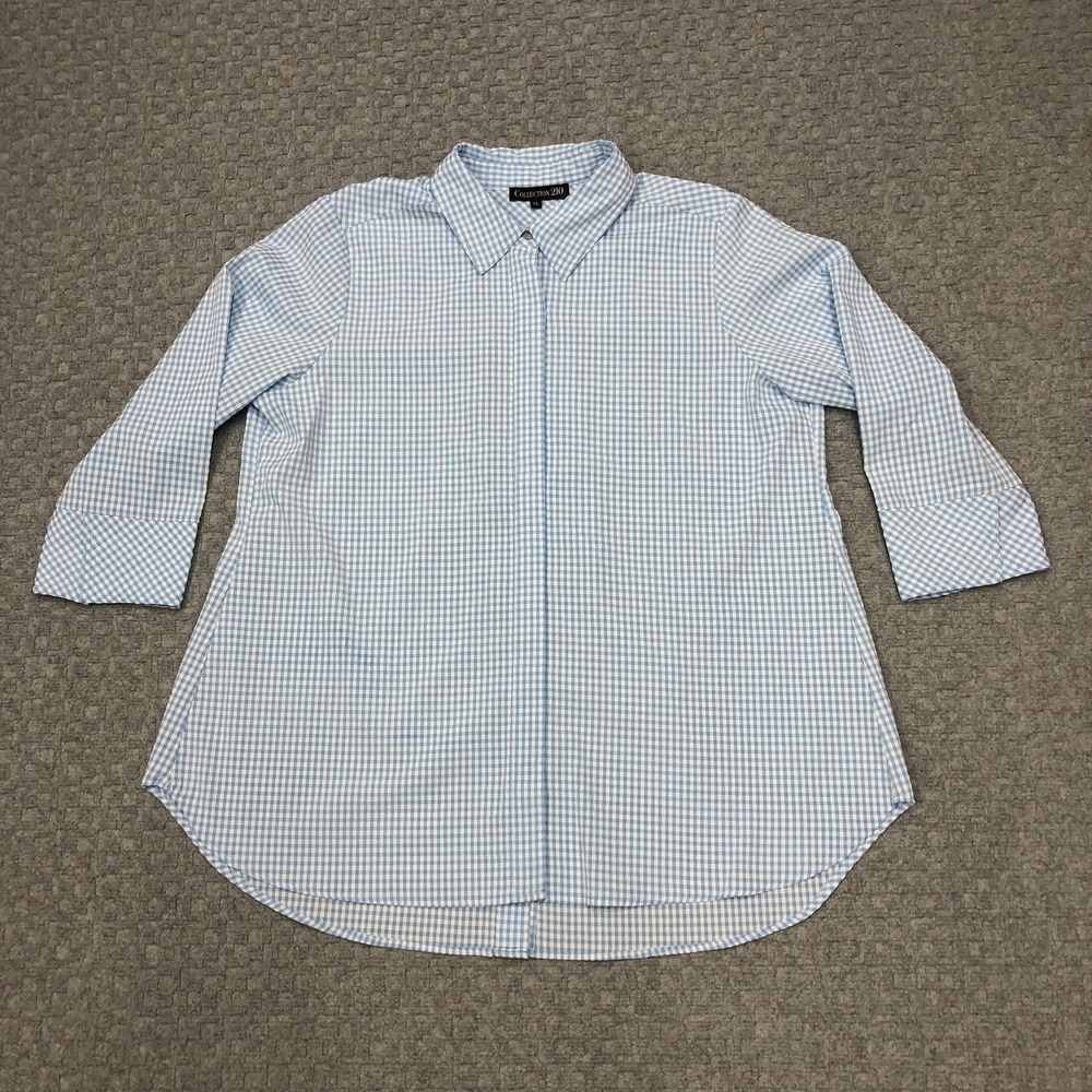 Collection 210 Shirt Womens XL Blue Check Collared 3/4 Sleeve Tunic Boho Chic